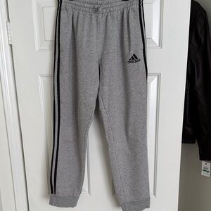 Adidas Kids Gray Joggers with Black Stripes